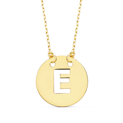 18K COLGANTE ORO AMARILLO LETRA " E " 15 MM CADENA FORZADA 42CM