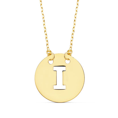 18K COLGANTE ORO AMARILLO LETRA " I " 15 MM CADENA FORZADA 42CM