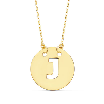 18K COLGANTE ORO AMARILLO LETRA " J " 15 MM CADENA FORZADA 42CM