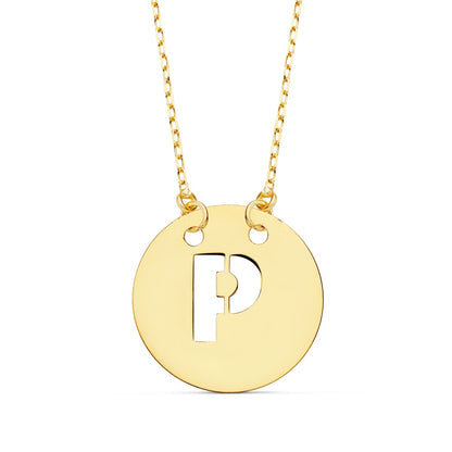 18K COLGANTE ORO AMARILLO LETRA " P " 15 MM CADENA FORZADA 42CM