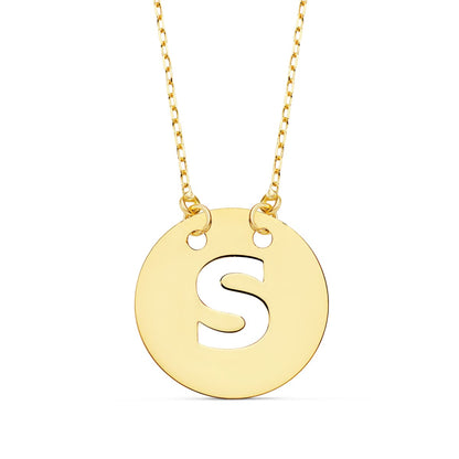 18K COLGANTE ORO AMARILLO LETRA " S " 15 MM CADENA FORZADA 42CM