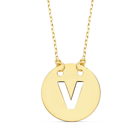 18K COLGANTEORO AMARILLO LETRA " V " 15 MM CADENA FORZADA 42CM