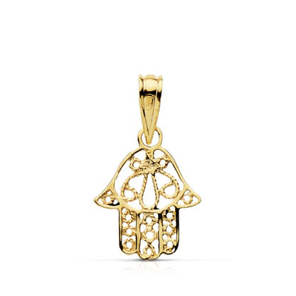 18K COLGANTE AMULETO ORO AMARILLO MANO DE FATIMA 14X11 MM