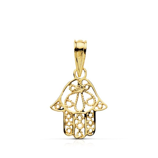 18K COLGANTE AMULETO ORO AMARILLO MANO DE FATIMA 14X11 MM