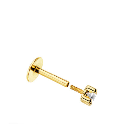18K PIERCING LABIO ORO AMARILLO CIRCONITA GARRAS 2.5 MM GRUESO BARRA 1.20 MM LONGITUD 7 MM TOTAL PIERCING 9 MM CIERRE TUERCA