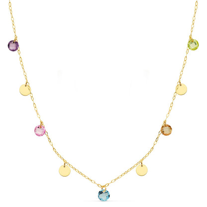 18K GARGANTILLA ORO AMARILLO PLACA CHAPAS 5 MM Y PIEDRAS 5 MM CADENA FORZADA 45CM