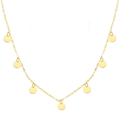 18K GARGANTILLA ORO AMARILLO PLACA CHAPAS REDONDAS 5 MM CADENA FORZADA 45CM