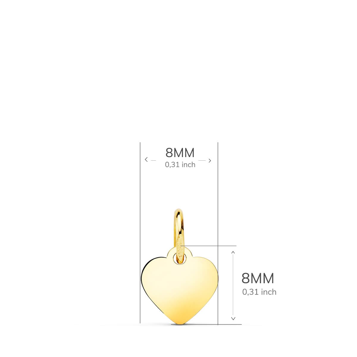 18K COLGANTE PLACA CHAPA ORO AMARILLO CORAZON LISO EN BRILLO 8X8 MM C. AMOR