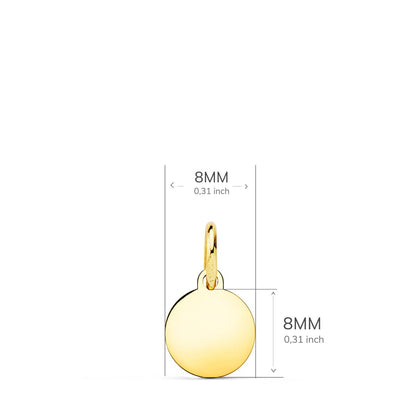 18K PLACA CHAPA DISCO ORO AMARILLO LISO EN BRILLO 8 MM