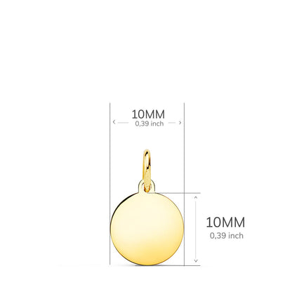 18K PLACA CHAPA DISCO ORO AMARILLO LISO EN BRILLO 10 MM