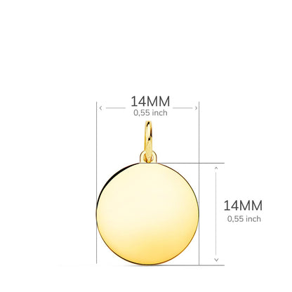 18K PLACA CHAPA DISCO ORO AMARILLO LISO EN BRILLO 14 MM
