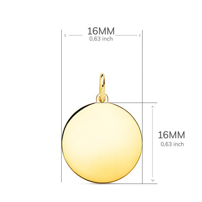 18K PLACA CHAPA DISCO ORO AMARILLO LISO EN BRILLO 16 MM
