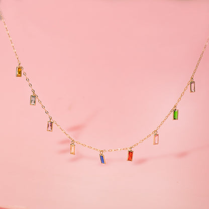18K GARGANTILLA ORO AMARILLO Y COLGANTES DE CIRCONITA DE COLORES CADENA 42+3 CM