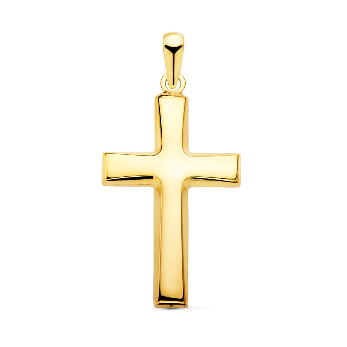 18K CRUZ ORO AMARILLO LISA PLANA HUECA EN BRILLO 25X16 MM