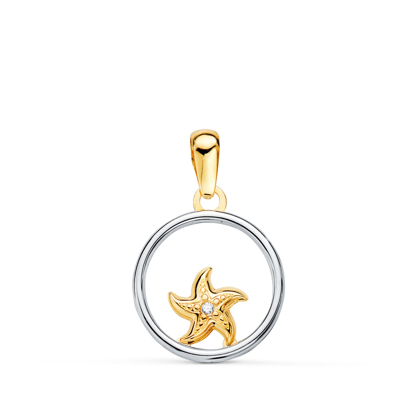18K COLGANTE ORO BICOLOR REDONDO CON ESTRELLA DE MAR. 13MM