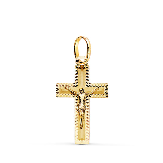 18K CRUZ ORO AMARILLO CON CRISTO TALLADA 23 X 13 MM