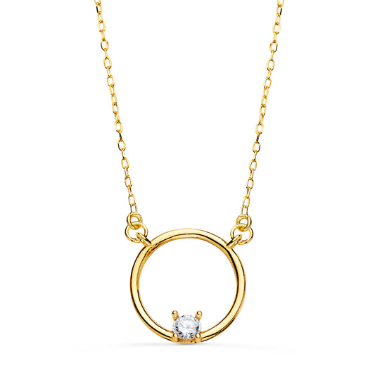 18K GARGANTILLA ORO AMARILLO MOTIVO REDONDO CON CIRCONITA. ANCHO: 12MM CADENA: 40 2 CM