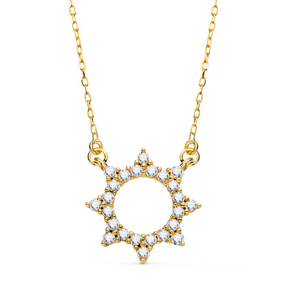 18K GARGANTILLA ORO AMARILLO COLGANTE SOL 14MM CADENA FORZADA 42 5 CM