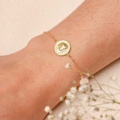 18K PULSERA ORO AMARILLO MEDUSA BRILLO 12MM CADENA TALLADA. LARGO: 18-3 CM