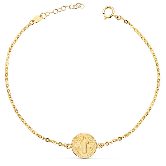 18K PULSERA ORO AMARILLO CON MEDALLA ORO AMARILLO SAN BENITO 12 MM. LARGO: 18+2 CM