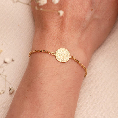 18K PULSERA ORO AMARILLO CON MEDALLA ORO AMARILLO SAN BENITO 12 MM. LARGO: 18+2 CM