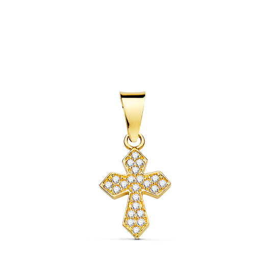 18K CRUZ ORO AMARILLO CON CIRCONITA BLANCAS. 14 X 9 MM