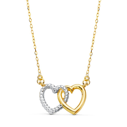 18K GARGANTILLA ORO BICOLOR DOS CORAZONES 13X9 MM. CADENA FORZADA 42 3 CM C. AMOR