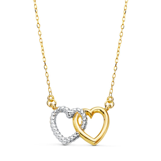 18K GARGANTILLA ORO BICOLOR DOS CORAZONES 13X9 MM. CADENA FORZADA 42 3 CM C. AMOR