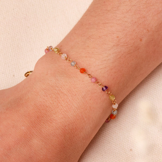 18K PULSERA ORO AMARILLO BOLAS COLORES 3MM. LARGO: 18.5 CM