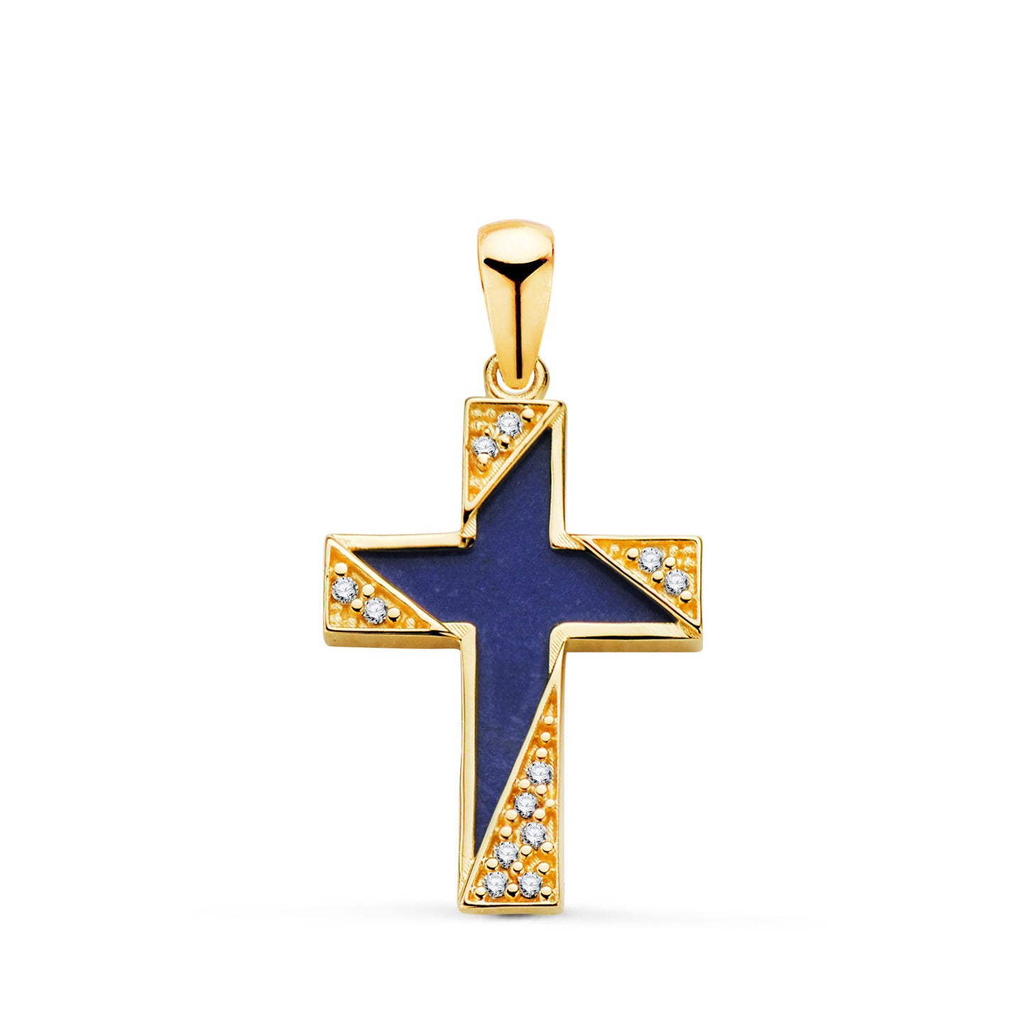 18K CRUZ ORO AMARILLO LAPIZLAZULI DETALLES CON CIRCONITAS. MEDIDA: 19 X 12,5 MM