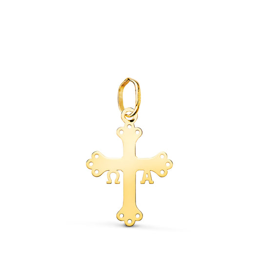 18K COLGANTE ORO AMARILLO CRUZ DE COVADONGA O VICTORIA SILUETA EN BRILLO. 18 X 13 MM