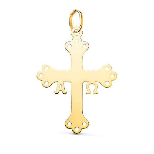 18K COLGANTE ORO AMARILLO CRUZ DE COVADONGA O VICTORIA SILUETA EN BRILLO. 27 X 20 MM