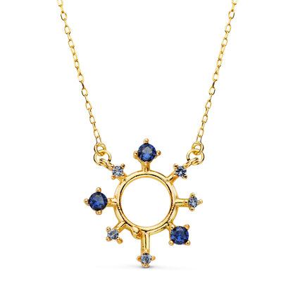 18K COLGANTE ORO AMARILLO RAYOS DE SOL Y CIRCONITAS AZULES 17X16 MM. CADENA FORZADA: 40-2 CM