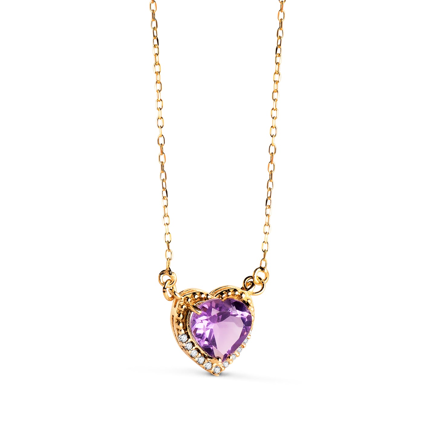 18K GARGANTILLA ORO AMARILLO CORAZON AMATISTA 7MM CIRCONITAS CADENA 40-2CM C. AMOR