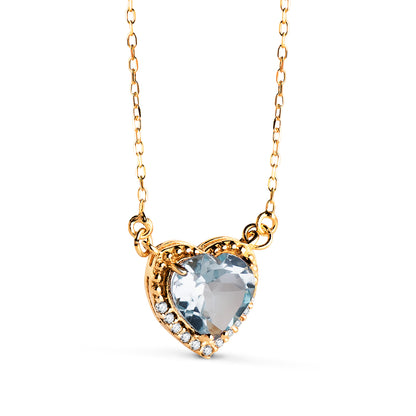18K GARGANTILLA ORO AMARILLO CORAZON TOPACIO AZUL 7MM CIRCONITAS CADENA 40-2CM C. AMOR