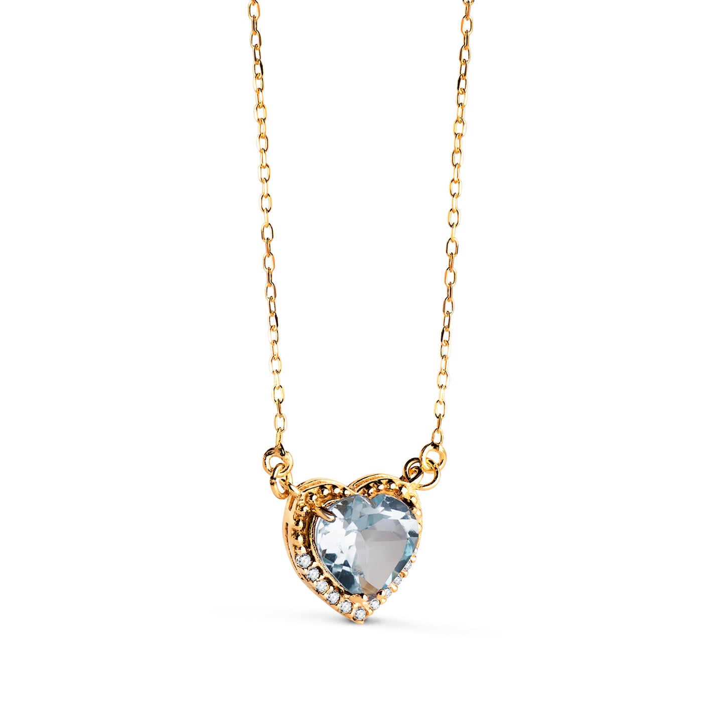 18K GARGANTILLA ORO AMARILLO CORAZON TOPACIO AZUL 7MM CIRCONITAS CADENA 40-2CM C. AMOR