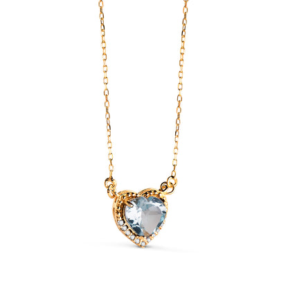 18K GARGANTILLA ORO AMARILLO CORAZON TOPACIO AZUL 7MM CIRCONITAS CADENA 40-2CM C. AMOR