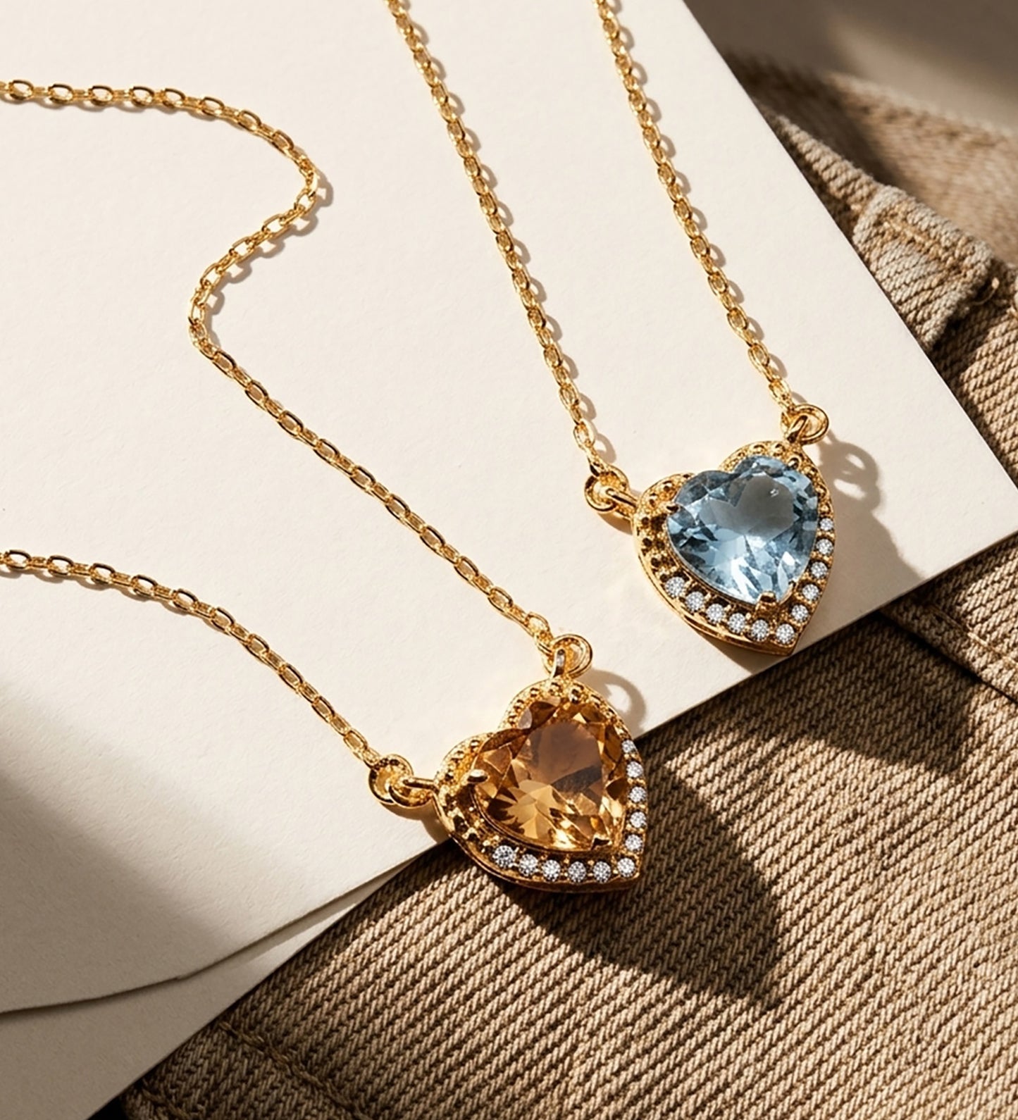 18K GARGANTILLA ORO AMARILLO CORAZON CITRINO 7MM CIRCONITAS CADENA 40-2CM AMOR