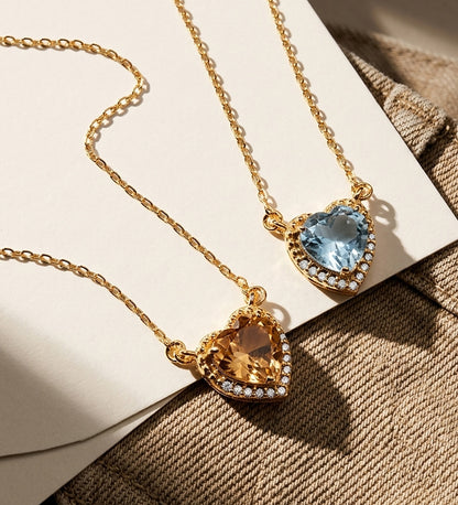 18K GARGANTILLA ORO AMARILLO CORAZON CITRINO 7MM CIRCONITAS CADENA 40-2CM AMOR