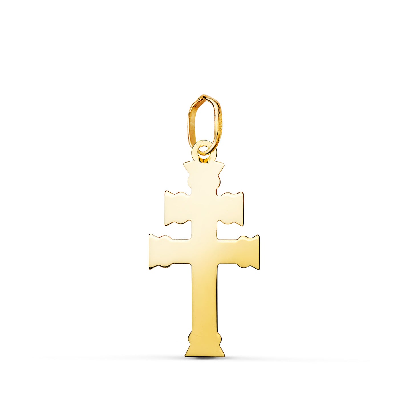 18K COLGANTE ORO AMARILLO CRUZ DE CARAVACA EN BRILLO. MEDIDA: 22 X 11 MM