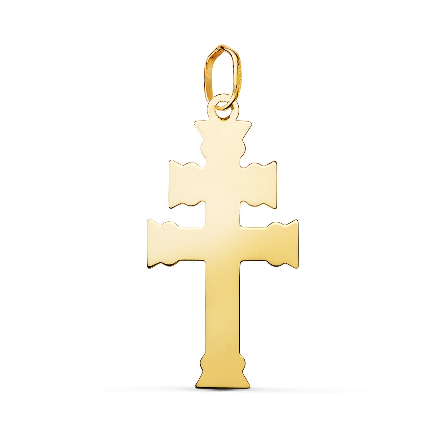 18K COLGANTE ORO AMARILLO CRUZ DE CARAVACA EN BRILLO. MEDIDA: 27 X 13,5 MM