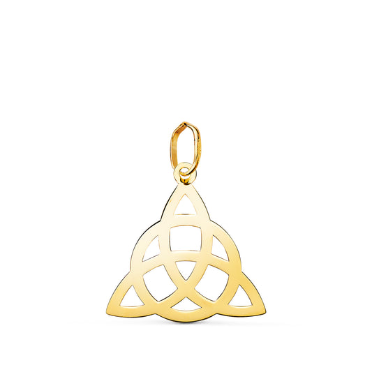 18K COLGANTE ORO AMARILLO SIMBOLO DE LA TRINIDAD EN BRILLO. MEDIDA: 18 X 17 MM