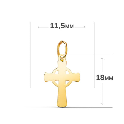 18K COLGANTE ORO AMARILLO CRUZ CELTA EN BRILLO. MEDIDA: 18 X 11,5 MM