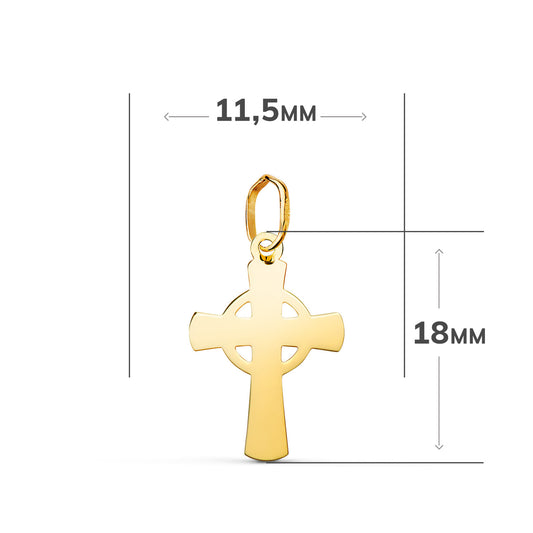 18K COLGANTE ORO AMARILLO CRUZ CELTA EN BRILLO. MEDIDA: 18 X 11,5 MM