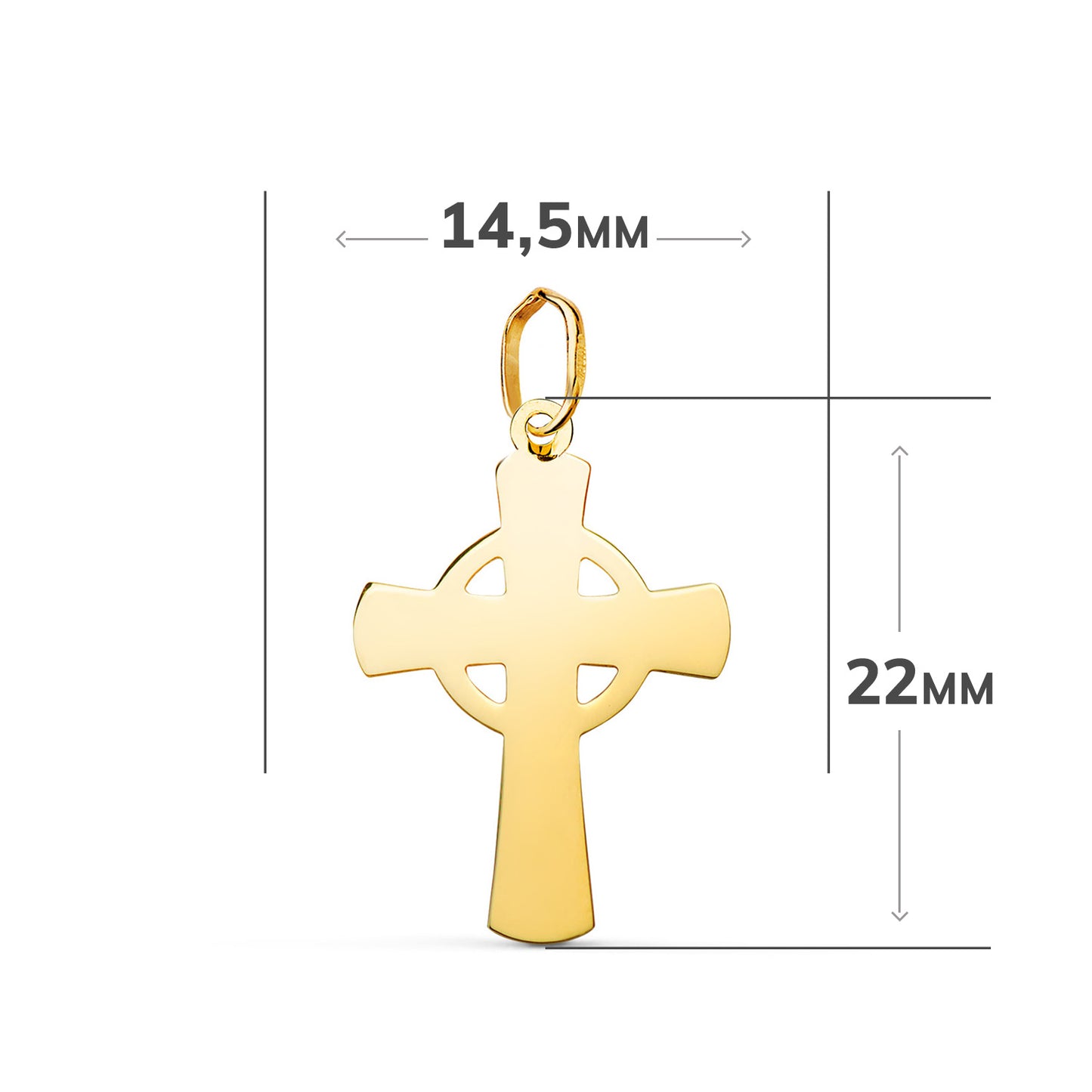 18K COLGANTE ORO AMARILLO CRUZ CELTA EN BRILLO. MEDIDA: 22 X 14,5 MM