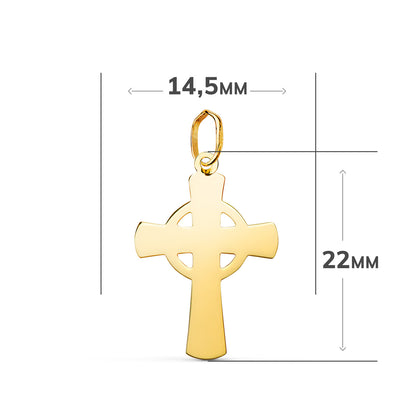 18K COLGANTE ORO AMARILLO CRUZ CELTA EN BRILLO. MEDIDA: 22 X 14,5 MM