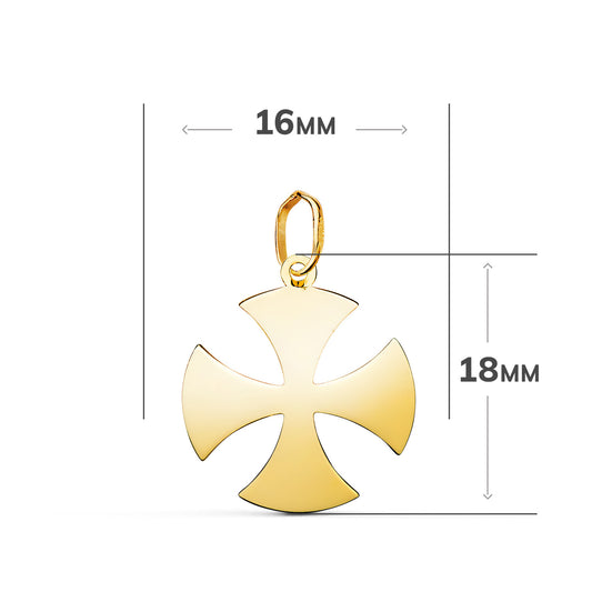 18K COLGANTE ORO AMARILLO CRUZ EN BRILLO. MEDIDA: 18 X 16 MM