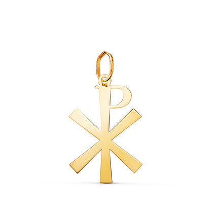 18K COLGANTE ORO AMARILLO CRUZ CRISMON EN BRILLO. MEDIDA: 22 X 14 MM