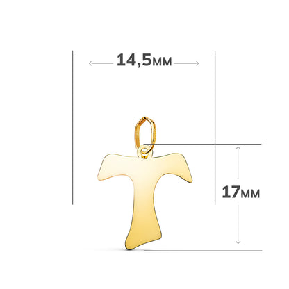 18K COLGANTE ORO AMARILLO CRUZ TAU DE SAN FRANCISCO EN BRILLO. MEDIDA: 17 X 14,5 MM