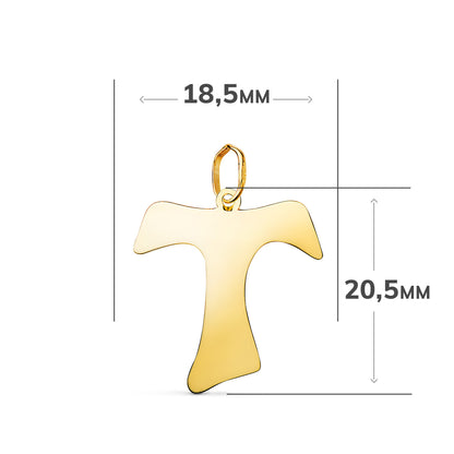 18K COLGANTE ORO AMARILLO CRUZ TAU DE SAN FRANCISCO EN BRILLO. MEDIDA: 20,5 X 18,5 MM